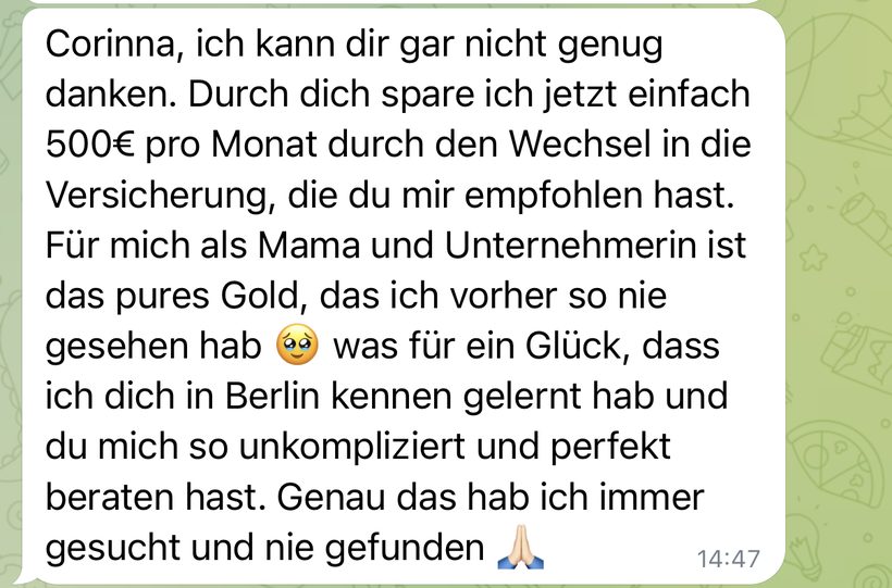 Nachricht einer Kundin über 500 Euro Ersparnis im Monat